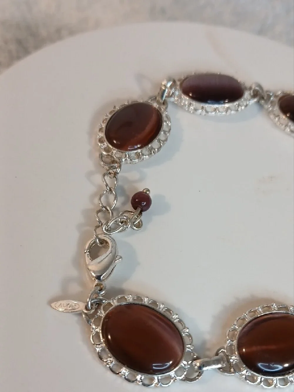 Vintage Avon Silver-Tone Bracelet with Purple Oval Cabochon Stones
